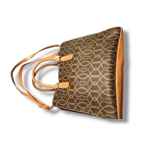 Women's Brown Lock & Key Charm Gold Hardware Multi-Compartment Shoulder Bag - Picture 5 of 5